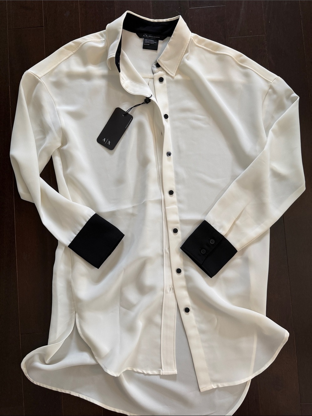 Armani Exchange White Shirt with Black Contrast Collar & Cuffs